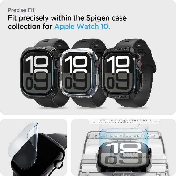 Комплект защитных пленок Spigen (SGP) EliteShield EZ Fit для Apple Watch 10 42 mm - Clear: фото 7 из 13