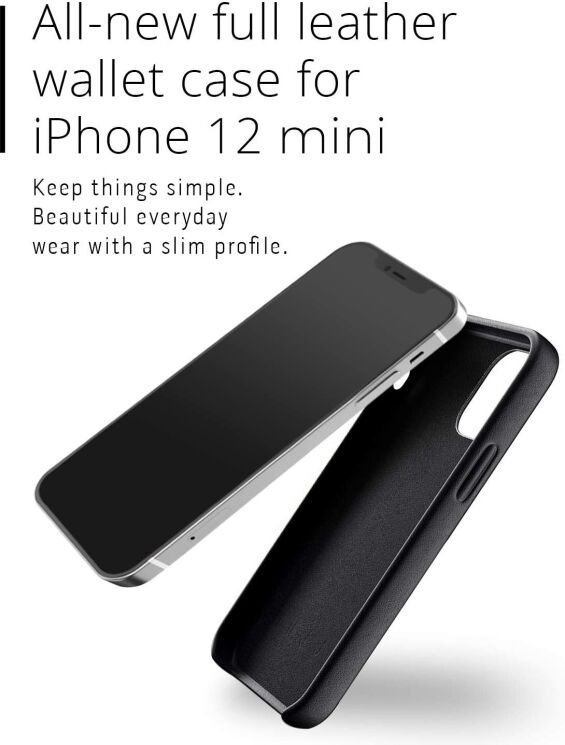 Кожаный чехол MUJJO Full Leather Wallet для Apple iPhone 12 mini - Black: фото 2 из 9
