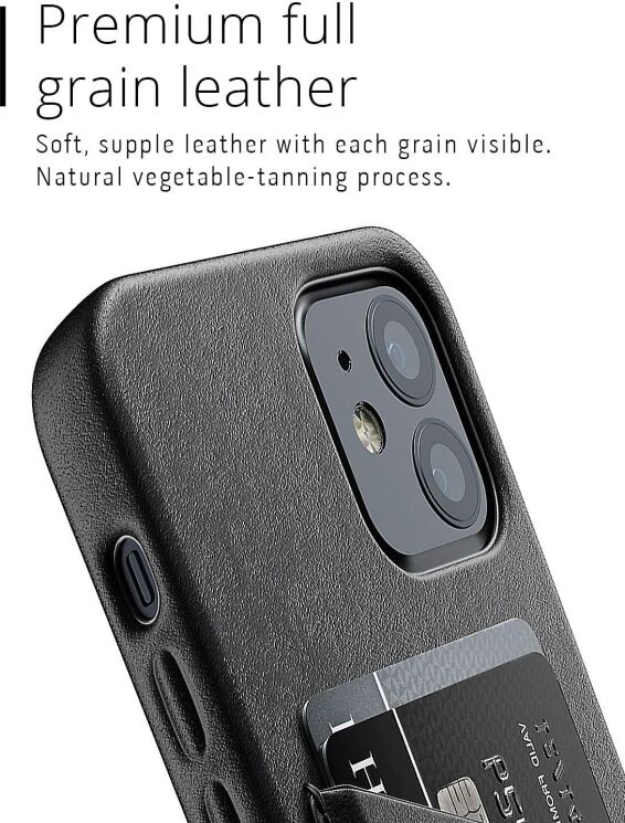 Кожаный чехол MUJJO Full Leather Wallet для Apple iPhone 12 mini - Black: фото 5 из 9