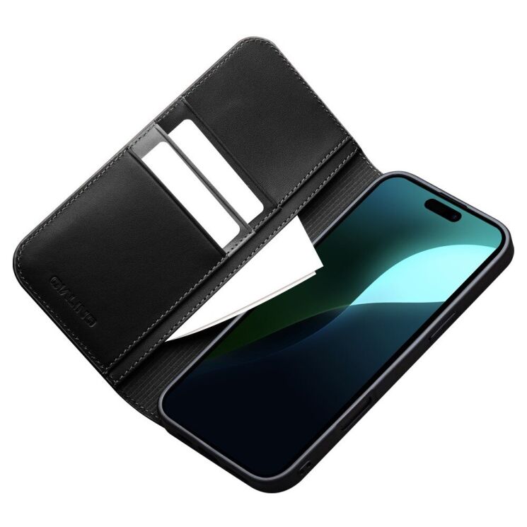 Кожаный чехол QIALINO Wallet Case для Apple iPhone 16 - Black: фото 3 из 11