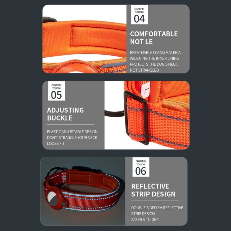 Ошейник Deexe Track Collar для собак с чехлом Apple AirTag / AirTags 2 - Orange: фото 8 из 9
