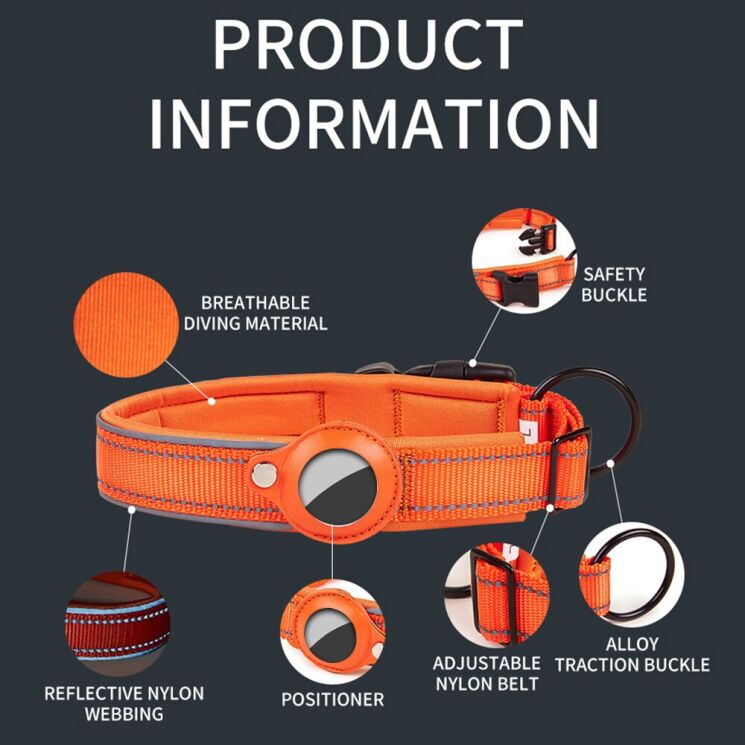 Ошейник Deexe Track Collar для собак с чехлом Apple AirTag / AirTags 2 - Orange: фото 5 из 9