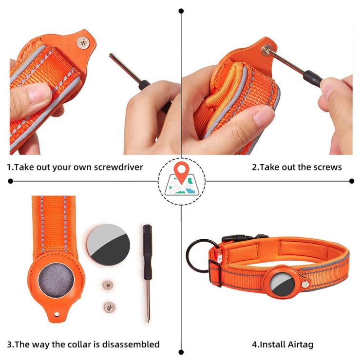 Ошейник Deexe Track Collar для собак с чехлом Apple AirTag / AirTags 2 - Orange: фото 9 из 9