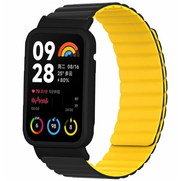 Ремешок Deexe Magnetic Band для Xiaomi Mi Smart Band 8 Pro - Black / Yellow: фото 1 из 3