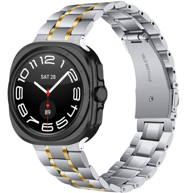 Ремешок Deexe Stainless Steel Strap для Samsung Galaxy Watch Ultra (2025) - Silver / Gold: фото 2 из 6