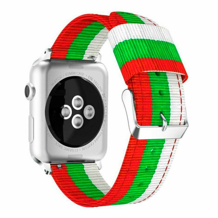Ремешок UniCase Nylon для Apple Watch 46 / 45 / 44 / SE 44 / 42 (Series 1-3) / Ultra / Ultra 2 - White / Green / Red: фото 1 из 4