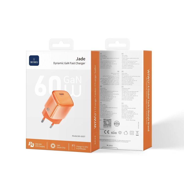 Мережевий зарядний пристрій WiWU Wi-G037 Jelly 60W (Type-C) - Orange (995663O) Мережевий зарядний пристрій WiWU Wi-G037 Jelly 60W (Type-C) - Orange: фото 3 з 4