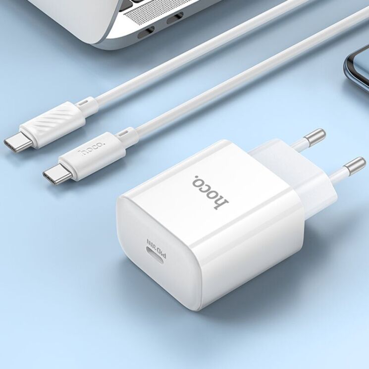 Сетевое зарядное устройство Hoco C76A Pro PD30W + кабель Type-C to Type-C - White: фото 8 из 9