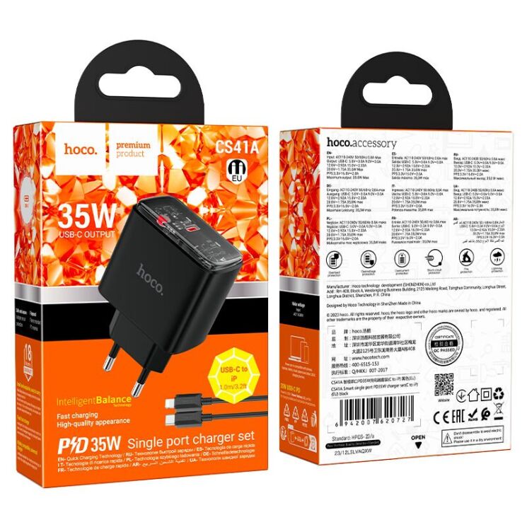 Сетевое зарядное устройство Hoco CS41A 35W + кабель Type-C to Lightning - Black: фото 6 из 10
