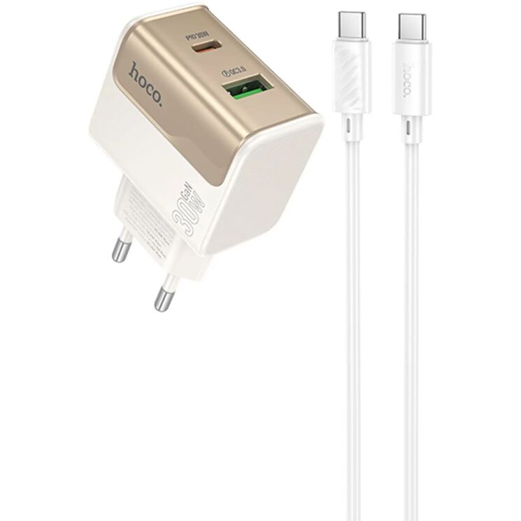 Мережевий зарядний пристрій Hoco CS73A PD30W + QC3.0 (USB + Type-C) + кабель Type-C to Type-C - White: фото 1 з 5