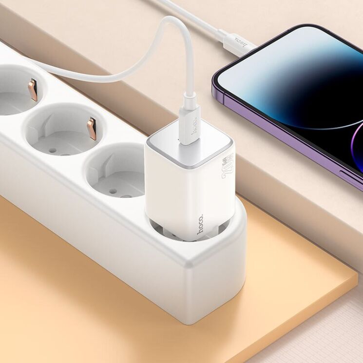 Сетевое зарядное устройство Hoco N40 Mighty 1C PD20W + кабель Type-C to Lightning - White: фото 5 из 5