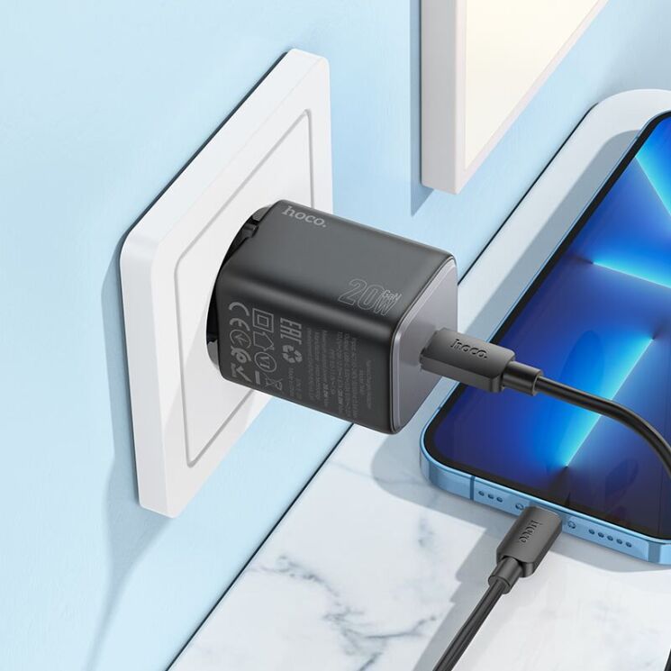 Сетевое зарядное устройство Hoco N40 Mighty 1C PD20W + кабель Type-C to Lightning - White: фото 4 из 5