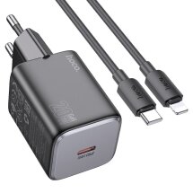 Сетевое зарядное устройство Hoco N40 Mighty 1C PD20W + кабель Type-C to Lightning - Black: фото 1 из 6