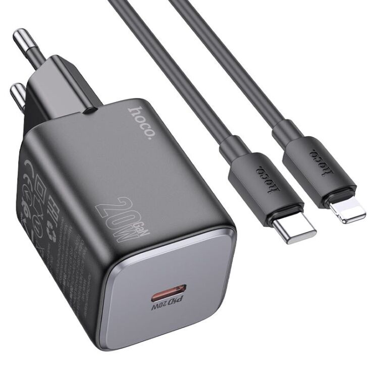 Сетевое зарядное устройство Hoco N40 Mighty 1C PD20W + кабель Type-C to Lightning - Black: фото 1 из 6
