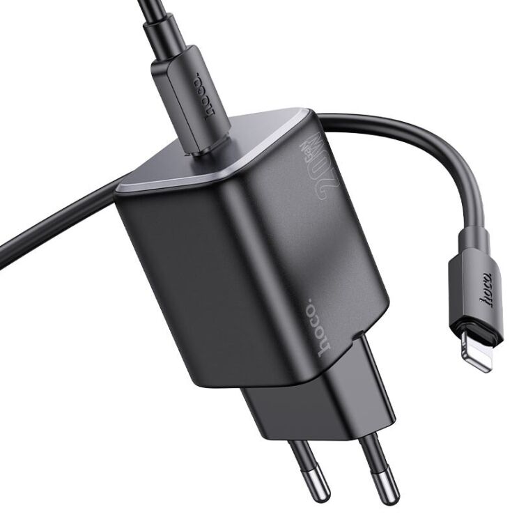 Сетевое зарядное устройство Hoco N40 Mighty 1C PD20W + кабель Type-C to Lightning - Black: фото 3 из 6