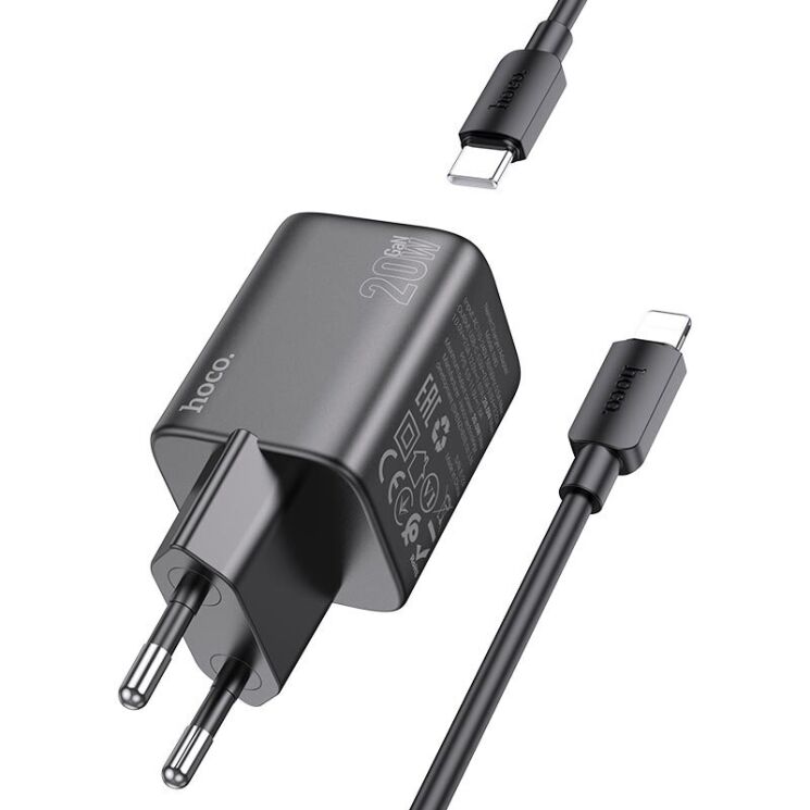 Сетевое зарядное устройство Hoco N40 Mighty 1C PD20W + кабель Type-C to Lightning - Black: фото 2 из 6