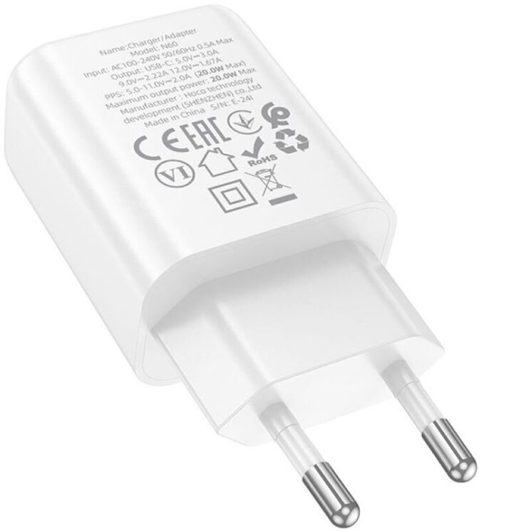 Мережевий зарядний пристрій Hoco N60 PD20W (Type-C) - White: фото 3 з 6