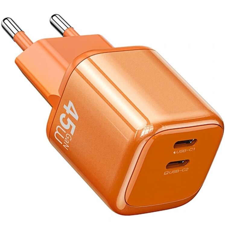 Сетевое зарядное устройство WIWU G025 Cube PD45W (2Type-C) + кабель Type-C to Type-C - Orange: фото 2 из 5