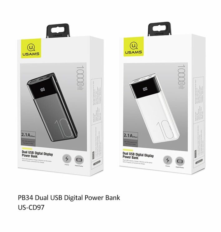 Внешний аккумулятор USAMS US-CD97 Dual USB Digital (10000mAh) - Black: фото 19 из 19