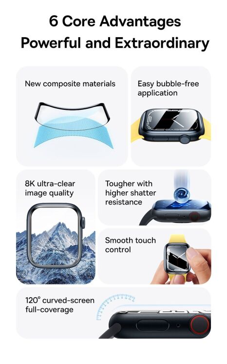 Защитная пленка BASEUS Crystal Film для Apple Watch 45 mm (7 / 8 / 9 Series) - Black: фото 5 из 15