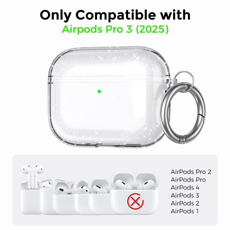 Защитный чехол AHASTYLE Crystal Case для AirPods Pro 3 - Transparent Glitter: фото 2 из 6