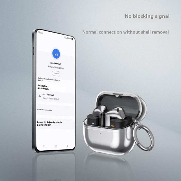 Захисний чохол Deexe Crystal Shield для Samsung Galaxy Buds 3 / Buds 3 Pro - Transparent Black: фото 3 з 7