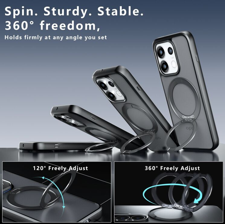 Защитный чехол Deexe Matte Skin Kickstand with MagSafe для OPPO Reno 16 Pro - Transparent Black (413603TB) Защитный чехол Deexe Matte Skin Kickstand with MagSafe для OPPO Reno 16 Pro - Transparent Black: фото 6 из 16