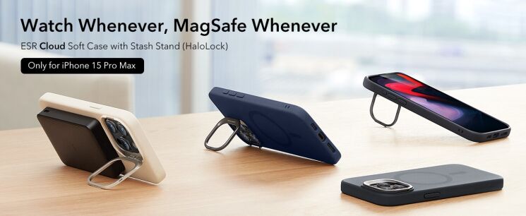 Захисний чохол ESR Cloud Soft Case with Stash Stand (HaloLock) для iPhone 15 Pro Max - Black (339414B) Захисний чохол ESR Cloud Soft Case with Stash Stand (HaloLock) для iPhone 15 Pro Max - Black: фото 3 з 12