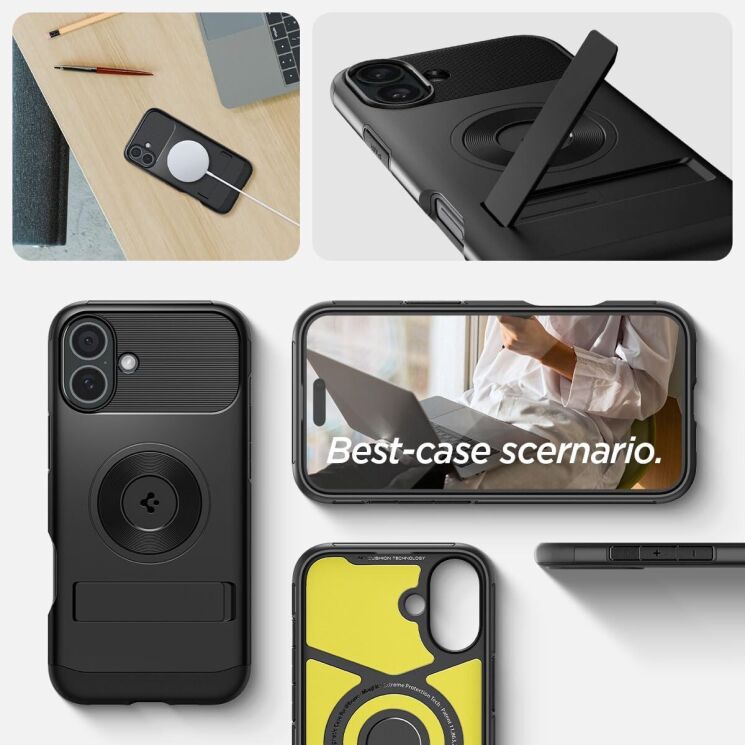 Защитный чехол Spigen (SGP) Slim Armor (MagFit) для Apple iPhone 16 - Black: фото 17 из 17
