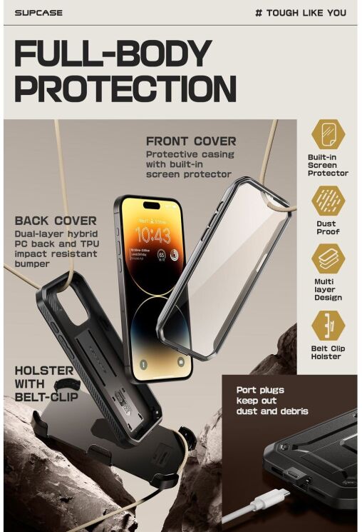 Защитный чехол Supcase Unicorn Beetle Pro Rugged Case для Apple iPhone 15 Pro Max - Black: фото 7 из 10