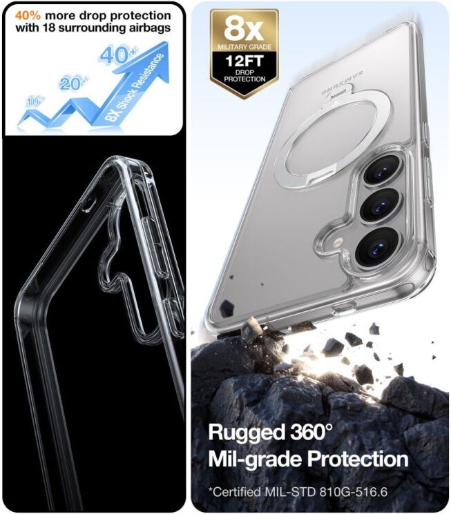 Защитный чехол TORRAS Ostand Spin MagSafe для Samsung Galaxy S25 (S931) - Transparent: фото 5 из 9