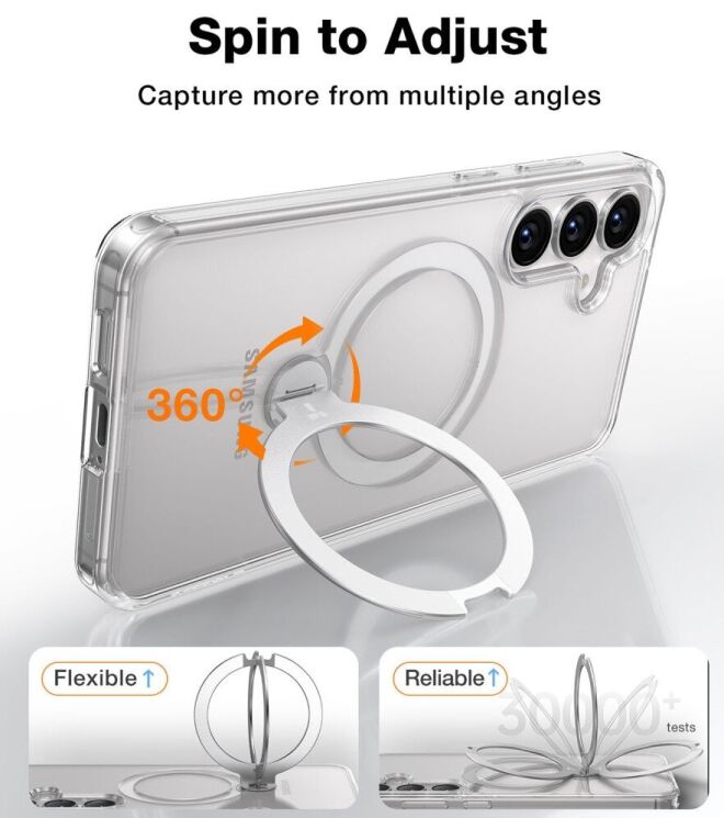 Защитный чехол TORRAS Ostand Spin MagSafe для Samsung Galaxy S25 (S931) - Transparent: фото 3 из 9