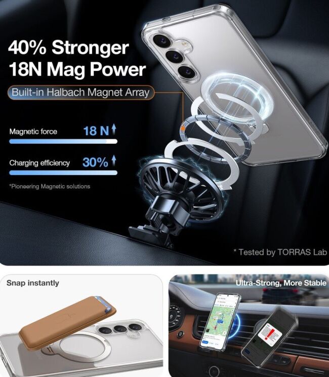 Защитный чехол TORRAS Ostand Spin MagSafe для Samsung Galaxy S25 (S931) - Transparent: фото 4 из 9