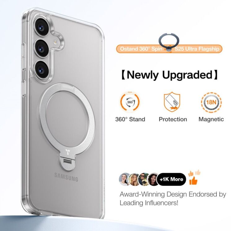Защитный чехол TORRAS Ostand Spin MagSafe для Samsung Galaxy S25 (S931) - Transparent: фото 8 из 9