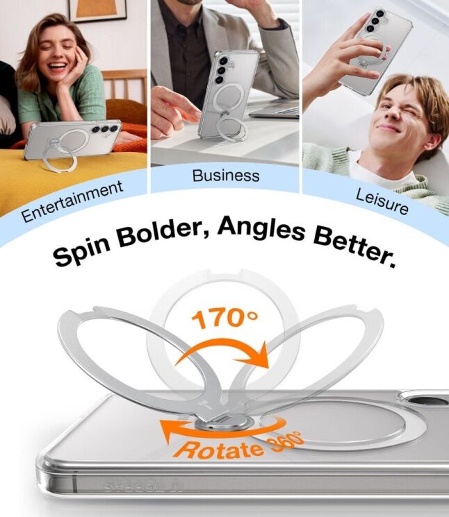Защитный чехол TORRAS Ostand Spin MagSafe для Samsung Galaxy S25 (S931) - Transparent: фото 9 из 9