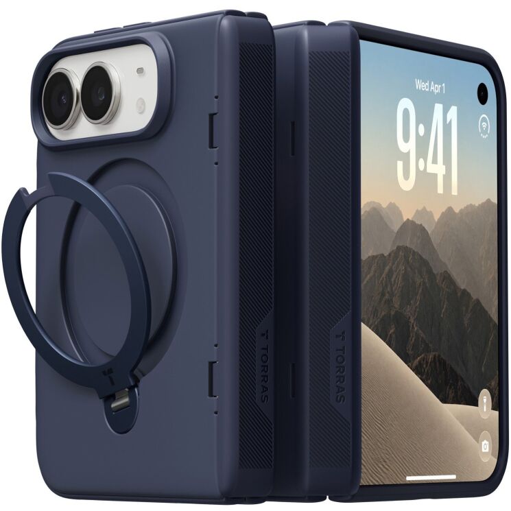 Защитный комплект TORRAS Ostand Q3 Spin Series with MagSafe (FF) для Apple iPhone Duo - Blue: фото 1 из 6