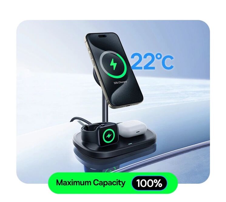 Беспроводное зарядное устройство Baseus EnerFill FS41 3 in 1 22.5W (P10281904123-01) - Black: фото 10 из 20