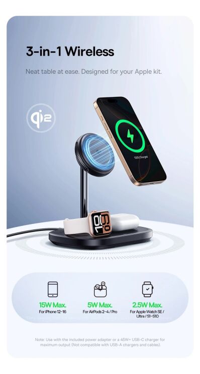 Беспроводное зарядное устройство Baseus EnerFill FS41 3 in 1 22.5W (P10281904123-01) - Black: фото 14 из 20