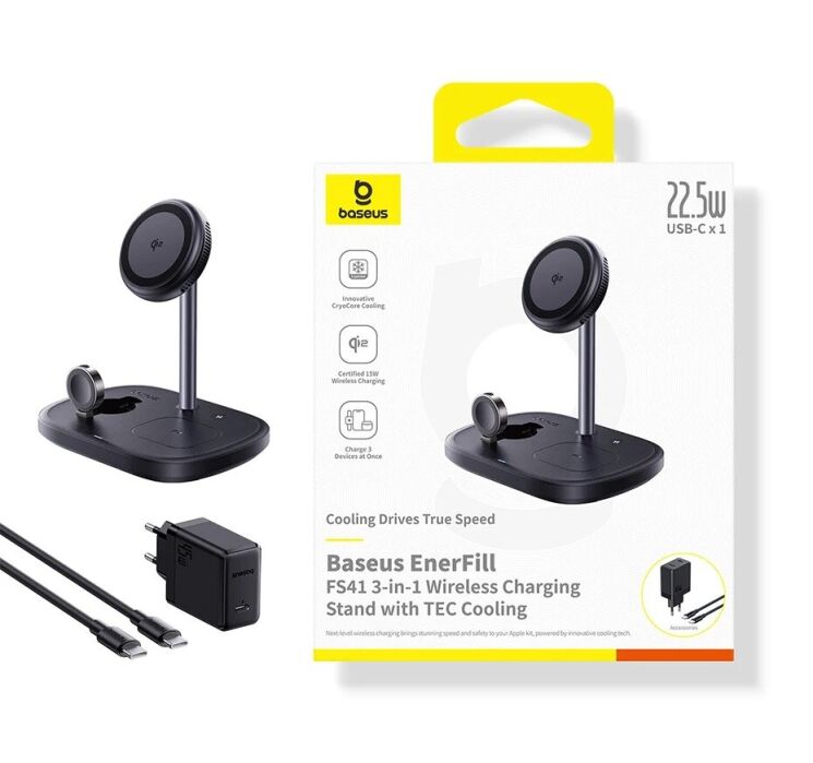Беспроводное зарядное устройство Baseus EnerFill FS41 3 in 1 22.5W (P10281904123-01) - Black: фото 18 из 20