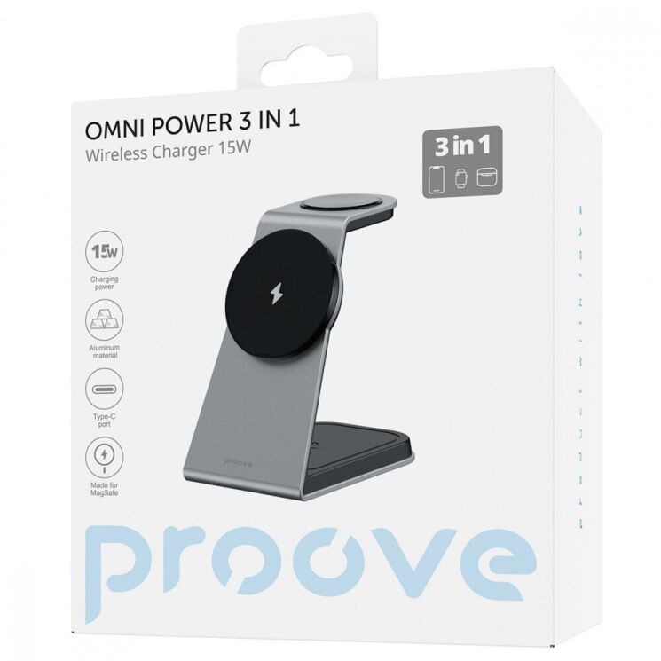 Беспроводное зарядное устройство Proove Omni Power 3 in 1 - Gray: фото 2 из 3