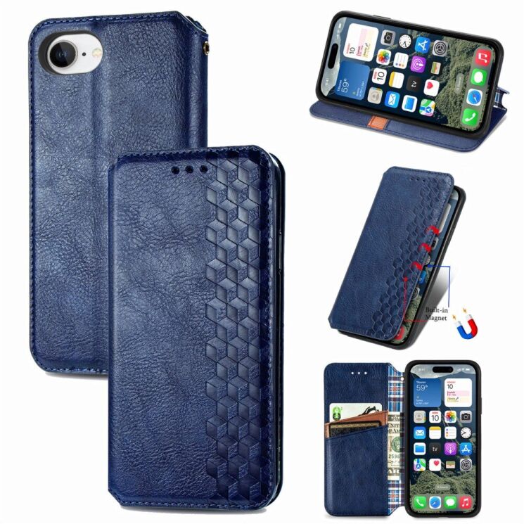 Чехол Deexe Rhombus Wallet для Apple iPhone 16e - Blue: фото 4 из 10
