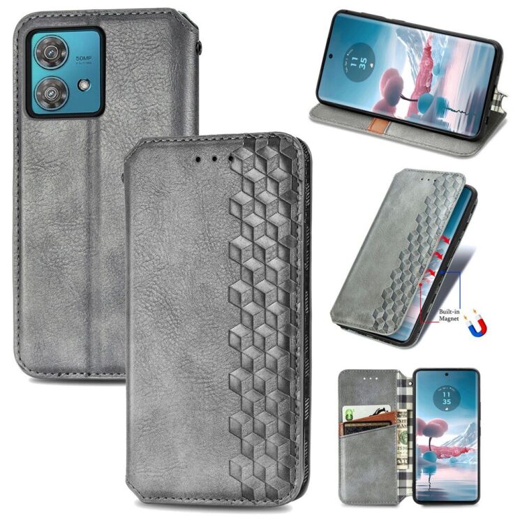 Чехол Deexe Rhombus Wallet для Motorola Edge 40 Neo - Grey: фото 4 из 10