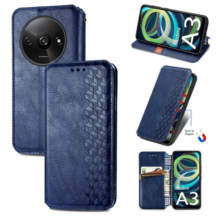Чехол Deexe Rhombus Wallet для Xiaomi Redmi A3 - Blue: фото 4 из 10