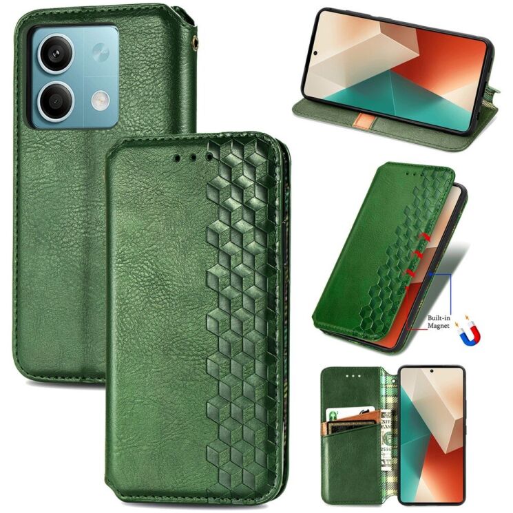 Чохол Deexe Rhombus Wallet для Xiaomi Redmi Note 13 5G - Green: фото 4 з 10