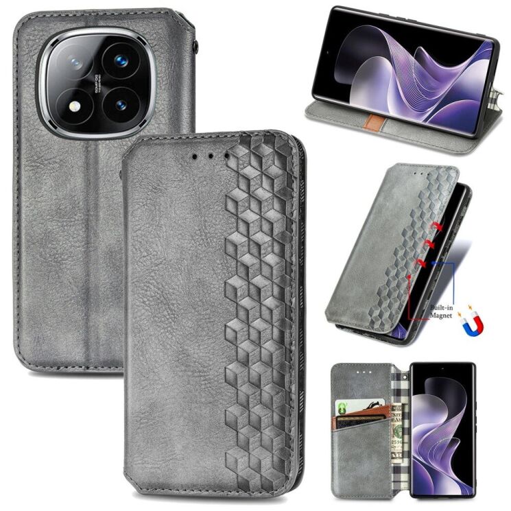 Чехол Deexe Rhombus Wallet для Xiaomi Redmi Note 14 Pro - Grey: фото 1 из 10