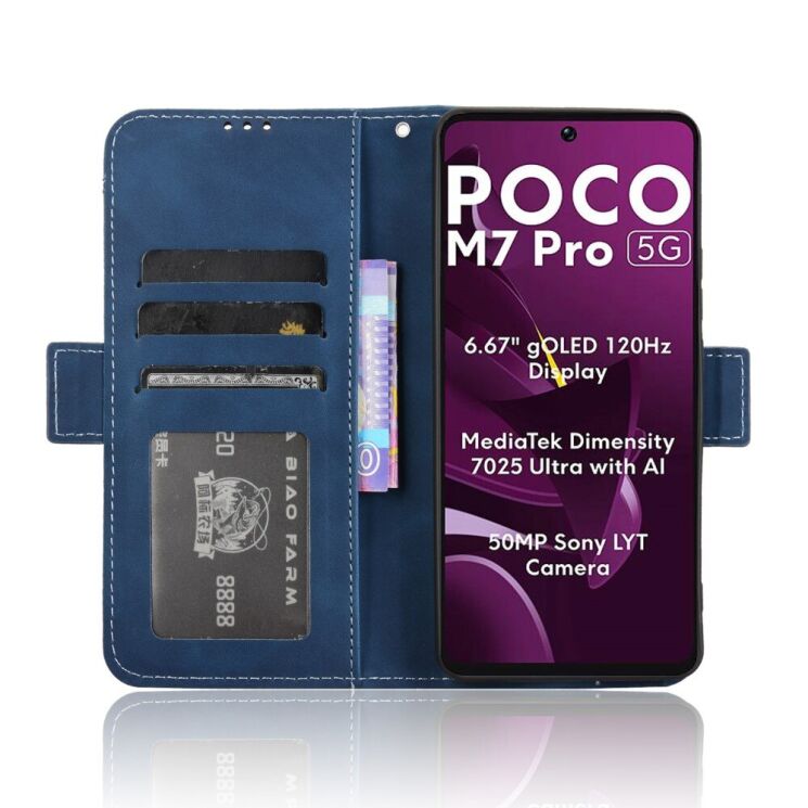 Чехол Deexe Wallet Stand для Xiaomi Poco M7 Pro - Blue: фото 3 из 7