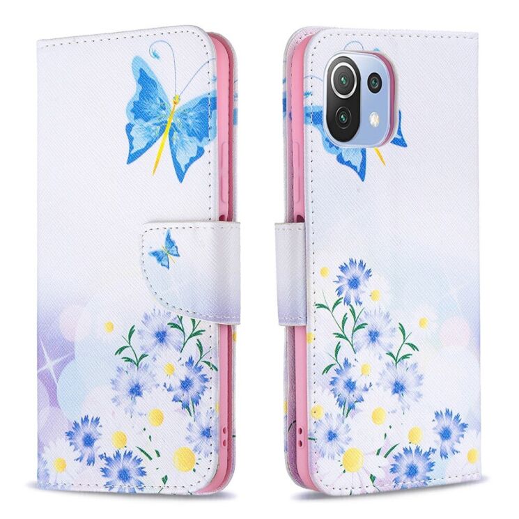 Чехол-книжка Deexe Color Wallet для Xiaomi Mi 11 Lite / 11 Lite NE - Blue Butterfly and Flowers: фото 2 из 8