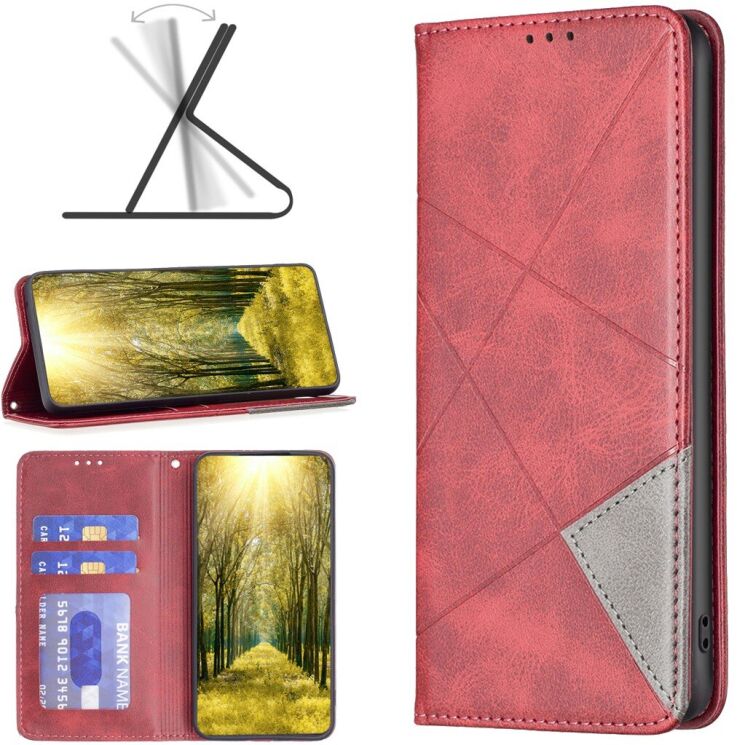 Чехол-книжка с карманами UniCase Geometric Pattern для Samsung Galaxy S26 Ultra - Red: фото 4 из 10