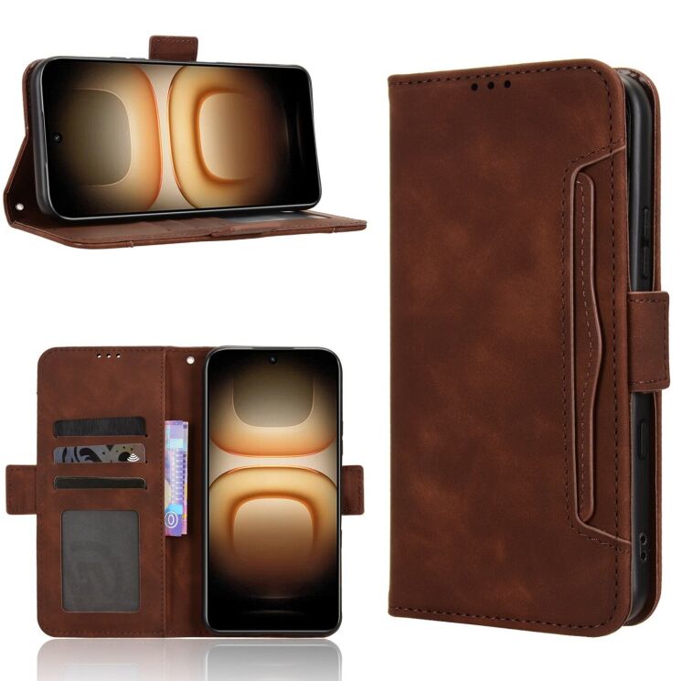 Чохол-книжка з кишеньками Deexe Wallet Stand для Infinix Hot 70 Pro - Brown: фото 8 з 15