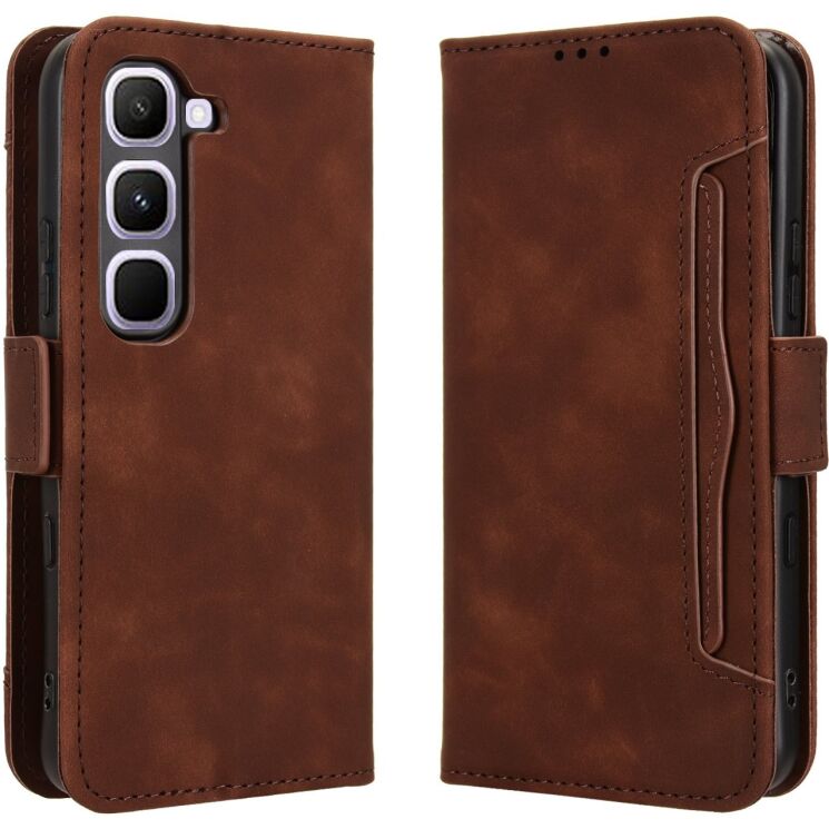 Чохол-книжка з кишеньками Deexe Wallet Stand для Infinix Hot 70 Pro - Brown: фото 1 з 15